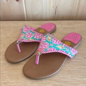 ✨ Simply Southern Shelly Seashell Pink & Teal Whipstitch Sandals - Size 8